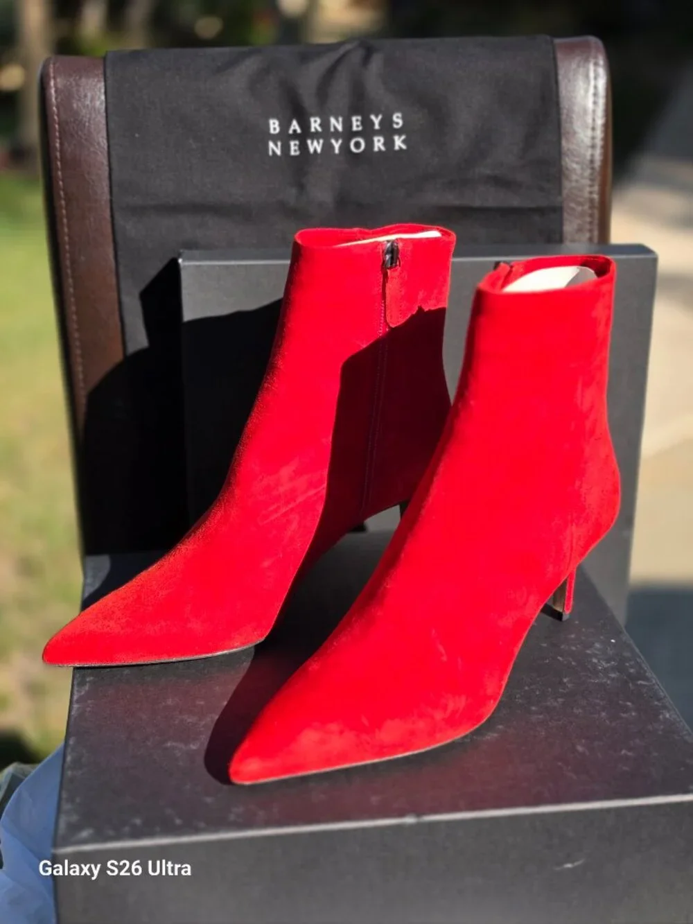 OTIS Red Suede Pointed Toe Zippered Booties 8 Barneys NY Box 65mm Camoscio Lips